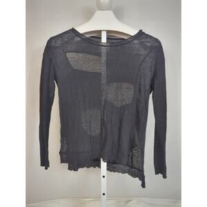 CHASER Linen Cutout Back Long Sleeve Black Top Small